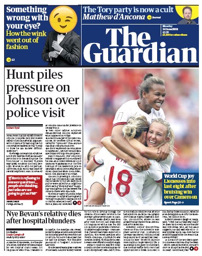 The Guardian Newspaper Front Page (UK) for 24 June 2019