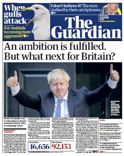 The Guardian Newspaper Front Page (UK) for 24 July 2019