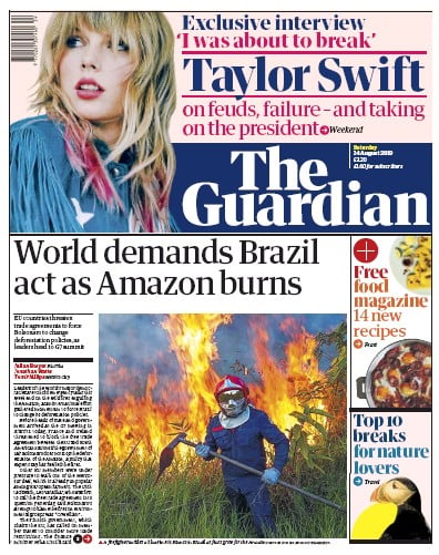 The Guardian Newspaper Front Page (UK) for 24 August 2019