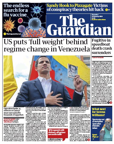 The Guardian Newspaper Front Page (UK) for 25 January 2019