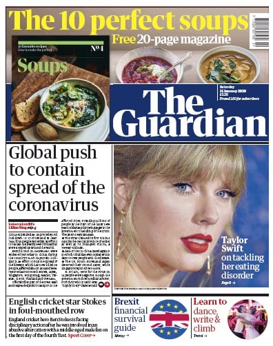 The Guardian Newspaper Front Page (UK) for 25 January 2020