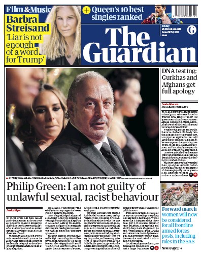The Guardian Newspaper Front Page (UK) for 26 October 2018