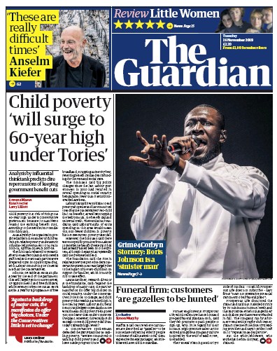 The Guardian Newspaper Front Page (UK) for 26 November 2019