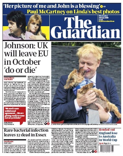 The Guardian Newspaper Front Page (UK) for 26 June 2019