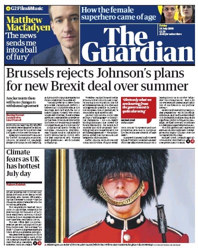 The Guardian Newspaper Front Page (UK) for 26 July 2019
