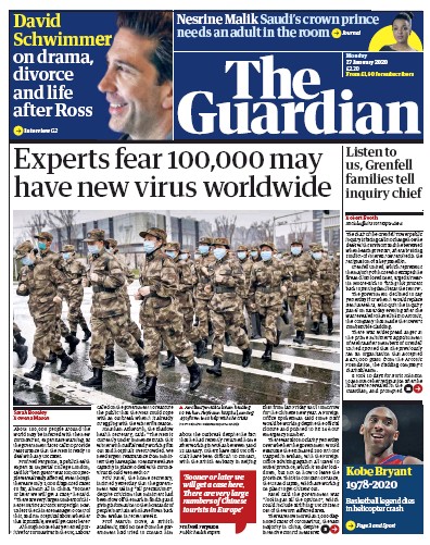 The Guardian Newspaper Front Page (UK) for 27 January 2020