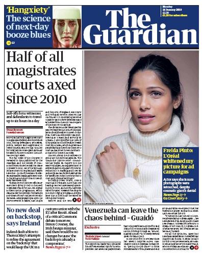 The Guardian Newspaper Front Page (UK) for 28 January 2019