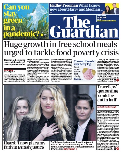 The Guardian Newspaper Front Page (UK) for 29 July 2020