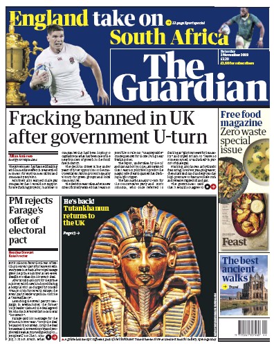 The Guardian Newspaper Front Page (UK) for 2 November 2019