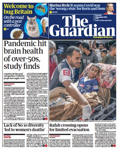 The Guardian Newspaper Front Page (UK) for 2 November 2023