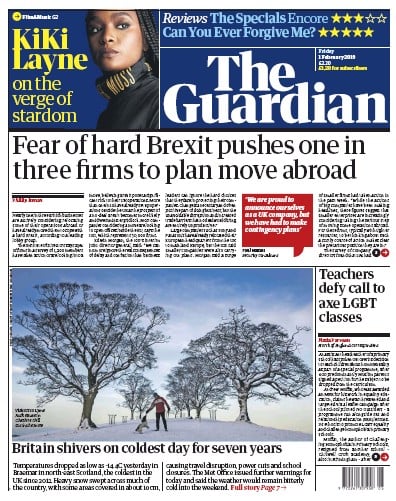 The Guardian Newspaper Front Page (UK) for 2 February 2019
