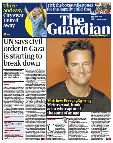 The Guardian Newspaper Front Page (UK) for 30 October 2023