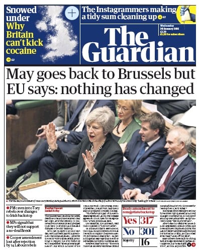 The Guardian Newspaper Front Page (UK) for 30 January 2019