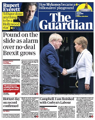 The Guardian Newspaper Front Page (UK) for 30 July 2019