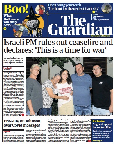 The Guardian Newspaper Front Page (UK) for 31 October 2023