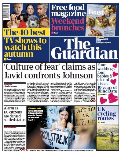 The Guardian Newspaper Front Page (UK) for 31 August 2019