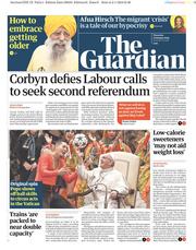 The Guardian (UK) Newspaper Front Page for 3 January 2019