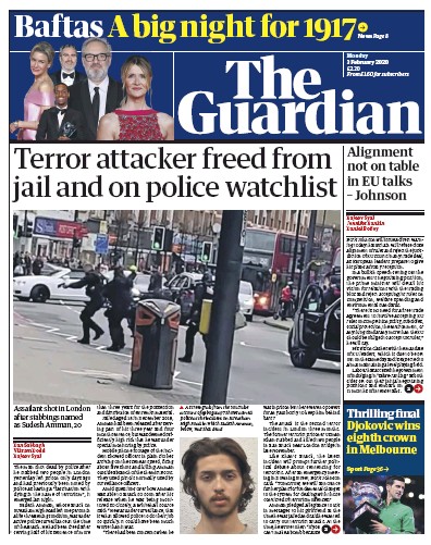 The Guardian Newspaper Front Page (UK) for 3 February 2020