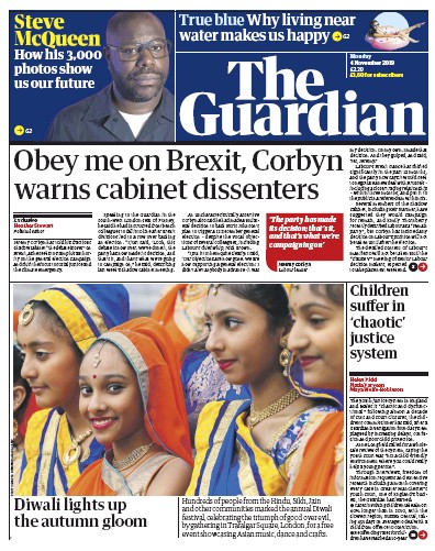 The Guardian Newspaper Front Page (UK) for 4 November 2019