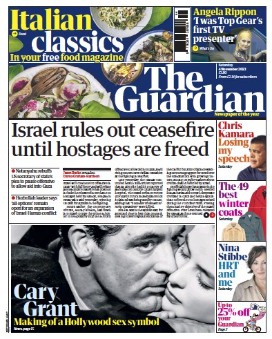 The Guardian Newspaper Front Page (UK) for 4 November 2023