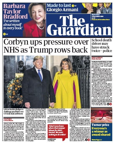 The Guardian Newspaper Front Page (UK) for 4 December 2019