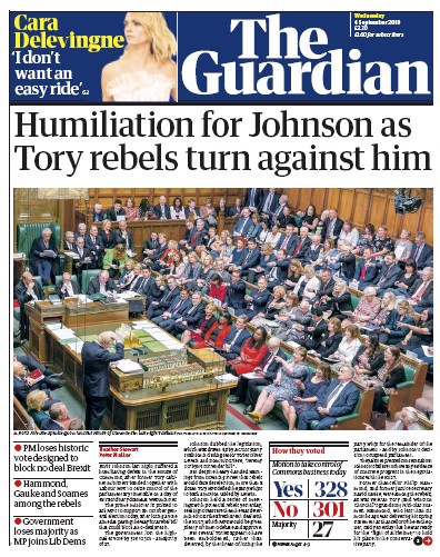 The Guardian Newspaper Front Page (UK) for 4 September 2019