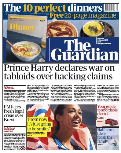 The Guardian Newspaper Front Page (UK) for 5 October 2019