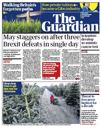 The Guardian Newspaper Front Page (UK) for 5 December 2018