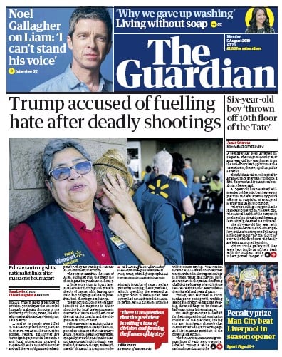 The Guardian Newspaper Front Page (UK) for 5 August 2019