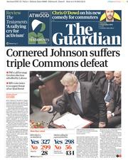 The Guardian (UK) Newspaper Front Page for 5 September 2019