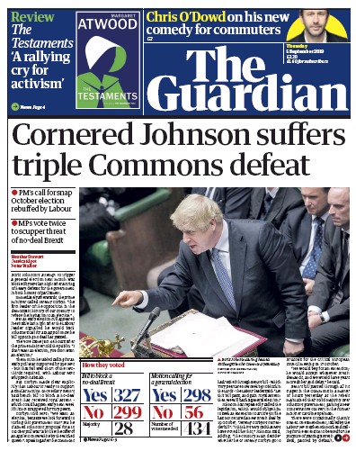 The Guardian Newspaper Front Page (UK) for 5 September 2019