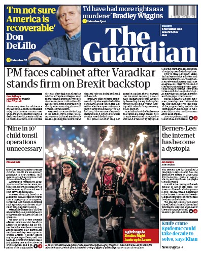 The Guardian Newspaper Front Page (UK) for 6 November 2018