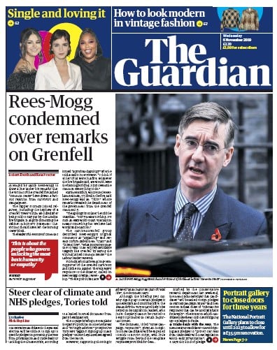 The Guardian Newspaper Front Page (UK) for 6 November 2019