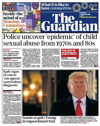 The Guardian Newspaper Front Page (UK) for 6 February 2020
