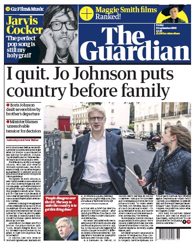 The Guardian Newspaper Front Page (UK) for 6 September 2019