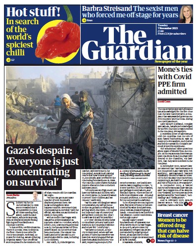 The Guardian Newspaper Front Page (UK) for 7 November 2023