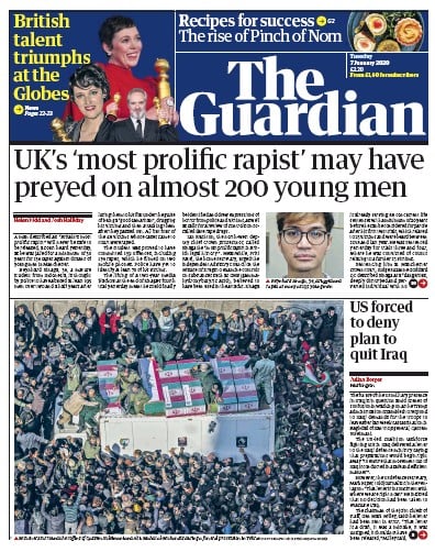 The Guardian Newspaper Front Page (UK) for 7 January 2020