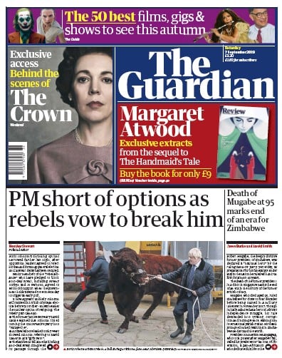 The Guardian Newspaper Front Page (UK) for 7 September 2019