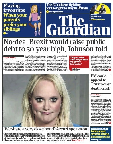 The Guardian Newspaper Front Page (UK) for 8 October 2019