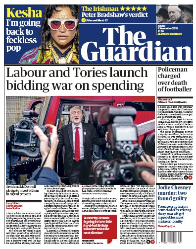 The Guardian Newspaper Front Page (UK) for 8 November 2019