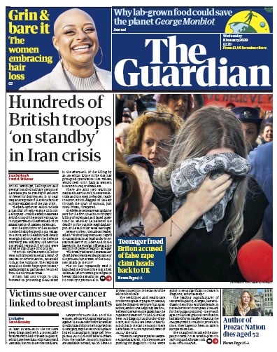 The Guardian Newspaper Front Page (UK) for 8 January 2020