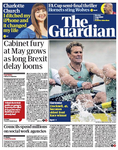 The Guardian Newspaper Front Page (UK) for 8 April 2019