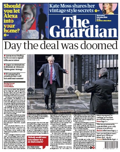 The Guardian Newspaper Front Page (UK) for 9 October 2019
