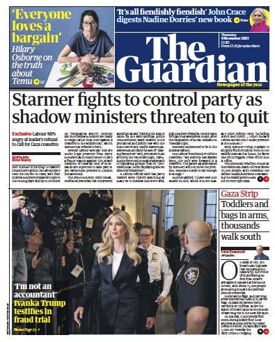 The Guardian Newspaper Front Page (UK) for 9 November 2023