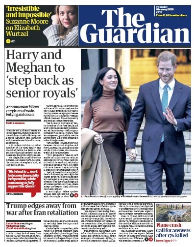 The Guardian Newspaper Front Page (UK) for 9 January 2020