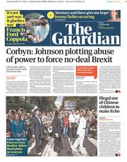 The Guardian (UK) Newspaper Front Page for 9 August 2019