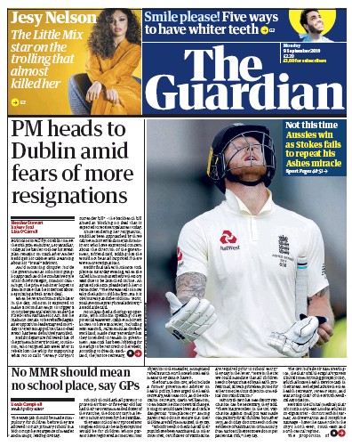 The Guardian Newspaper Front Page (UK) for 9 September 2019