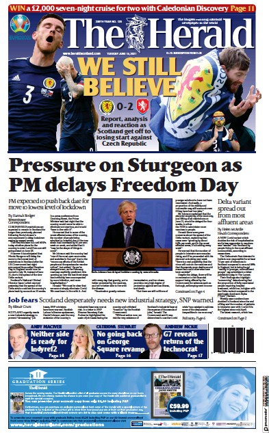 The Herald (UK) Front Page for 15 June 2021 | Paperboy Online Newspapers