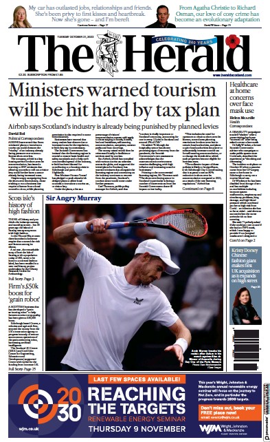 The Herald Newspaper Front Page (UK) for 1 November 2023