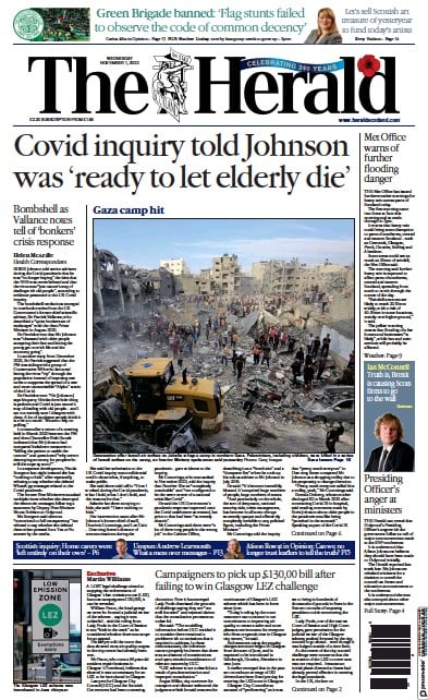 The Herald Newspaper Front Page (UK) for 2 November 2023